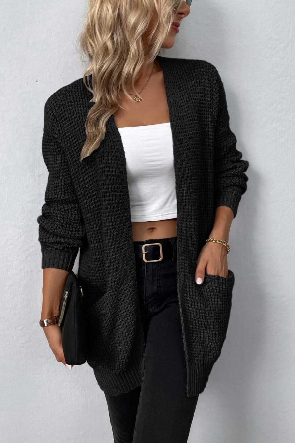 Rib-Knit Open Front Pocketed Cardigan - Image 13