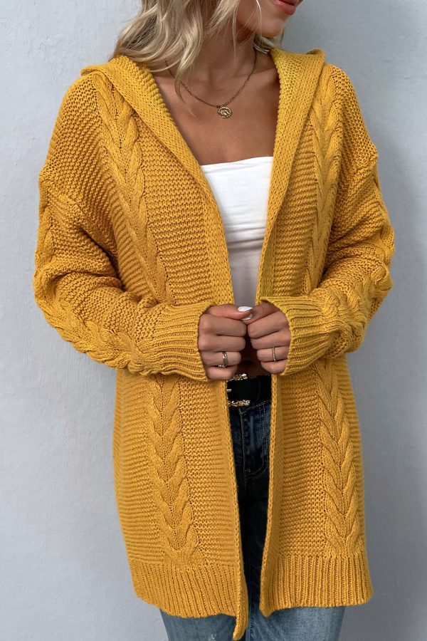 Cable-Knit Dropped Shoulder Hooded Cardigan - Image 4
