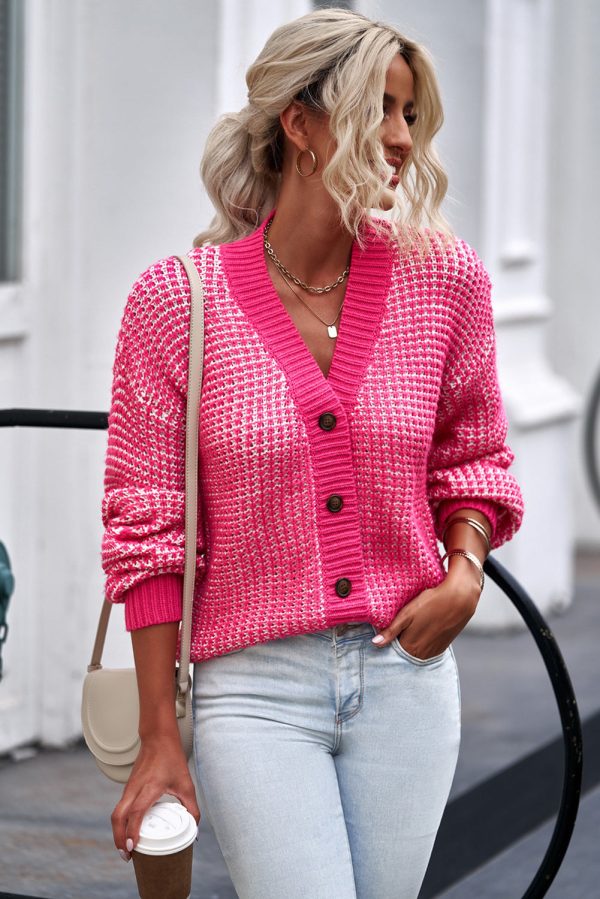 Woven Right Waffle-Knit Drop Shoulder Button-Down Cardigan - Image 18