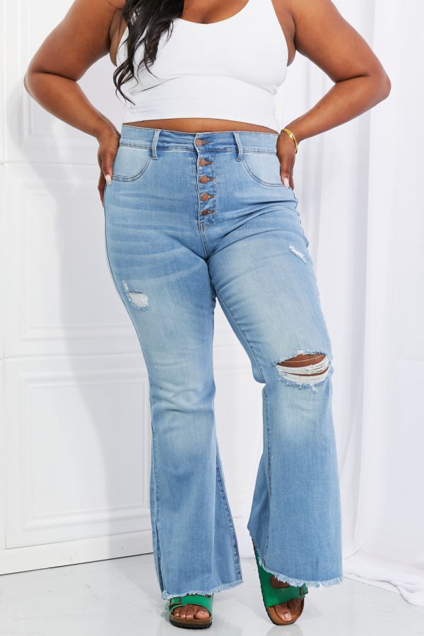 Vibrant MIU Full Size Jess Button Flare Jeans - Image 7