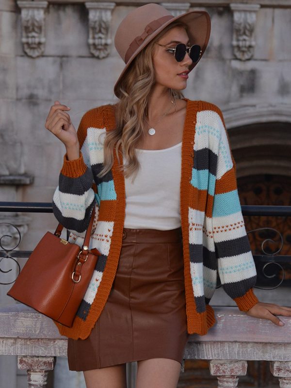 Striped Drop Shoulder Open Front Cardigan - Image 4