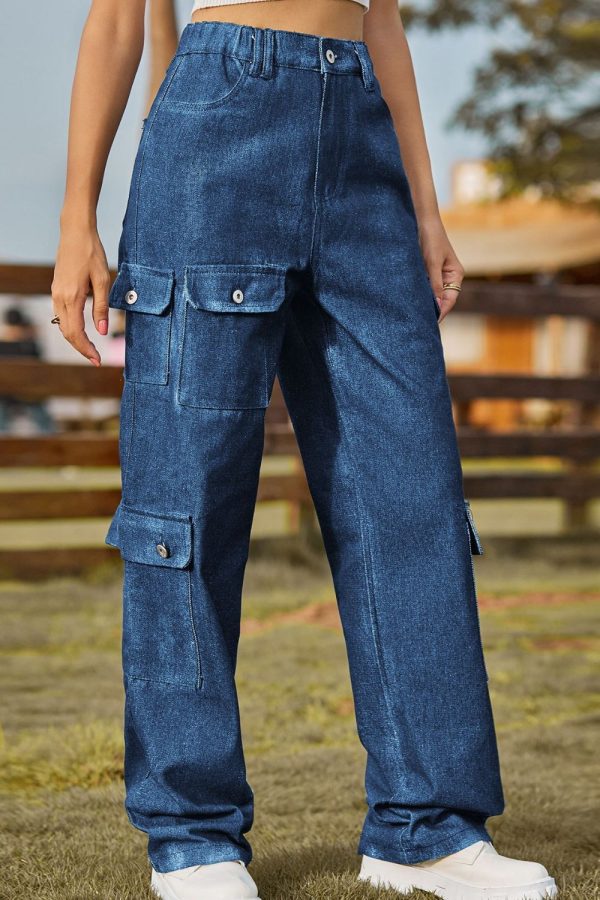 Buttoned Slim Fit Long Jeans with Pockets - Image 4