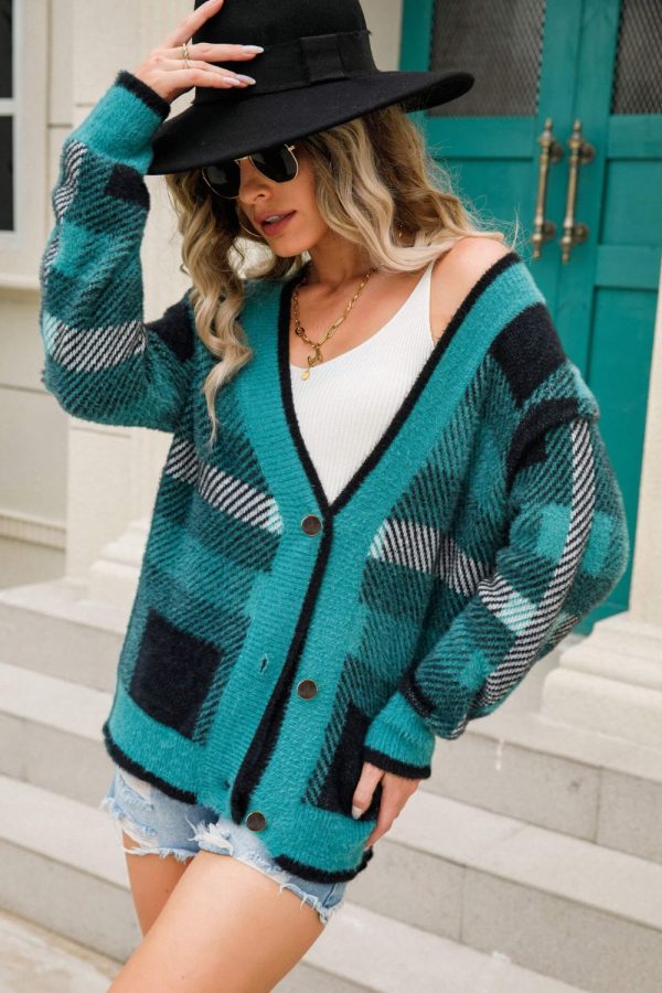 Striped Button-Front Fuzzy Cardigan - Image 4