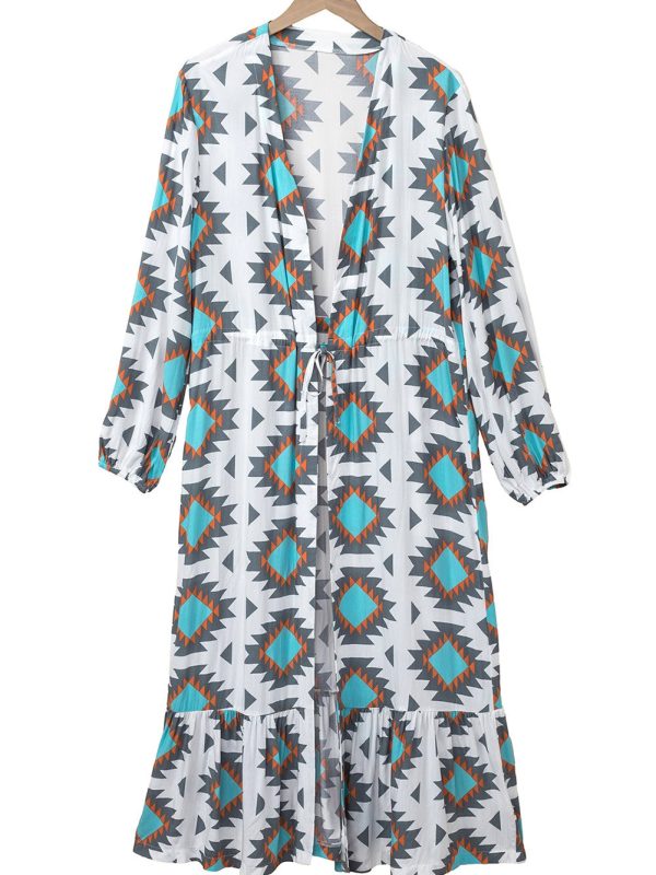 Western Aztec Print White Duster Kimono Cardigan - Image 20
