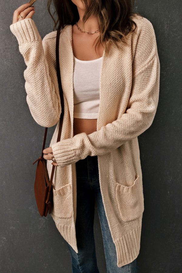 Open Front Hooded Cardigan with Pockets - Image 4