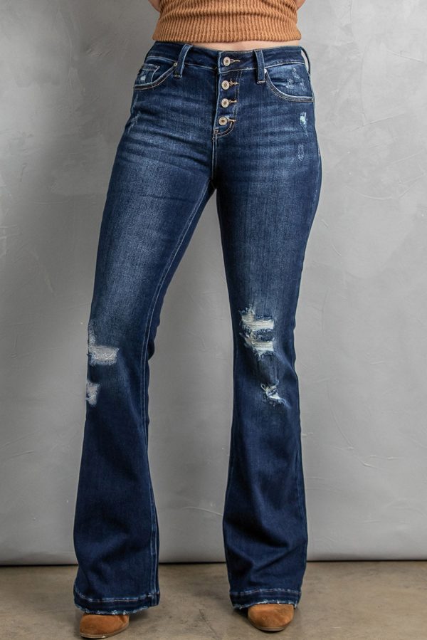 Button Fly Distressed Bootcut Jeans - Image 5