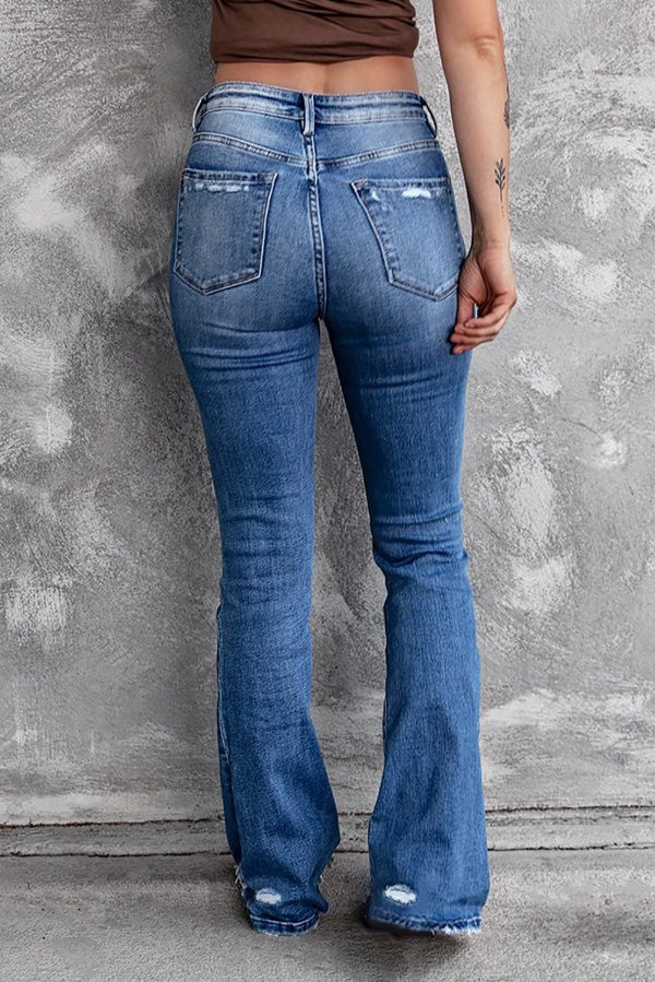 Distressed Flared Jeans with Pockets - Image 2