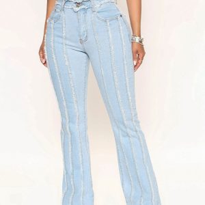 Striped Raw Hem Jeans