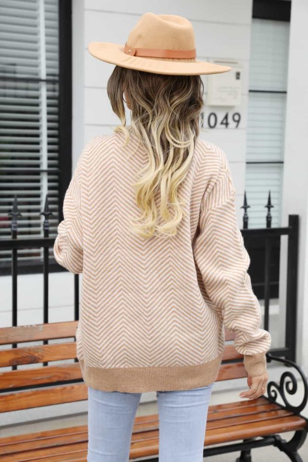Striped V-Neck Dropped Shoulder Button-Up Cardigan - Image 7