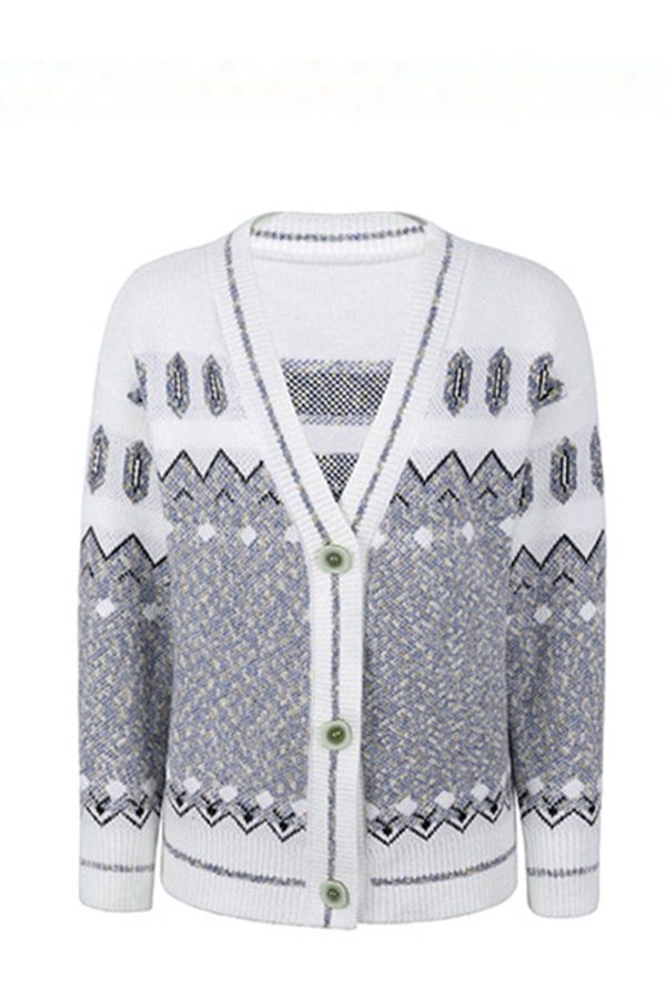 Printed V-Neck Buttoned Cardigan - Image 9