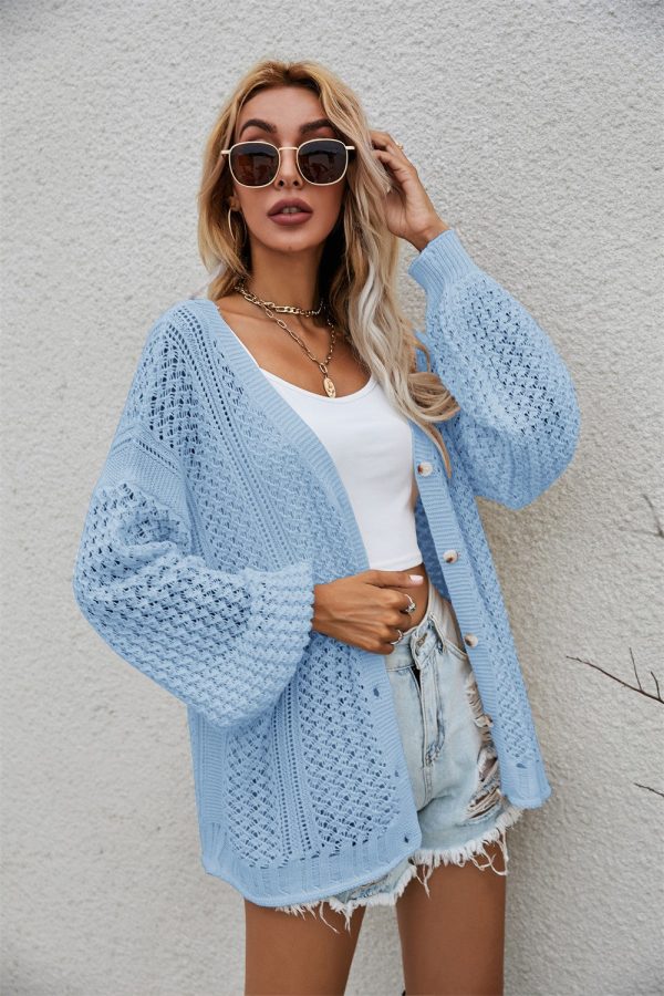 Openwork V-Neck Dropped Shoulder Cardigan - Image 11