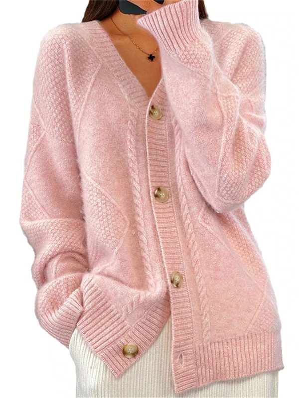 Ribbed V Neck Button-Up Cardigan Sweater for Women - Image 7