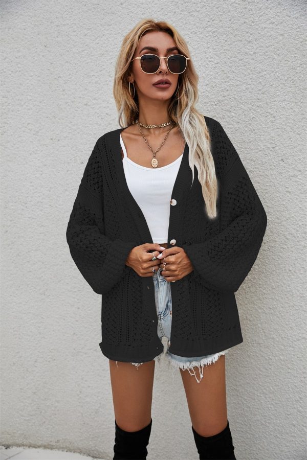 Openwork V-Neck Dropped Shoulder Cardigan - Image 13