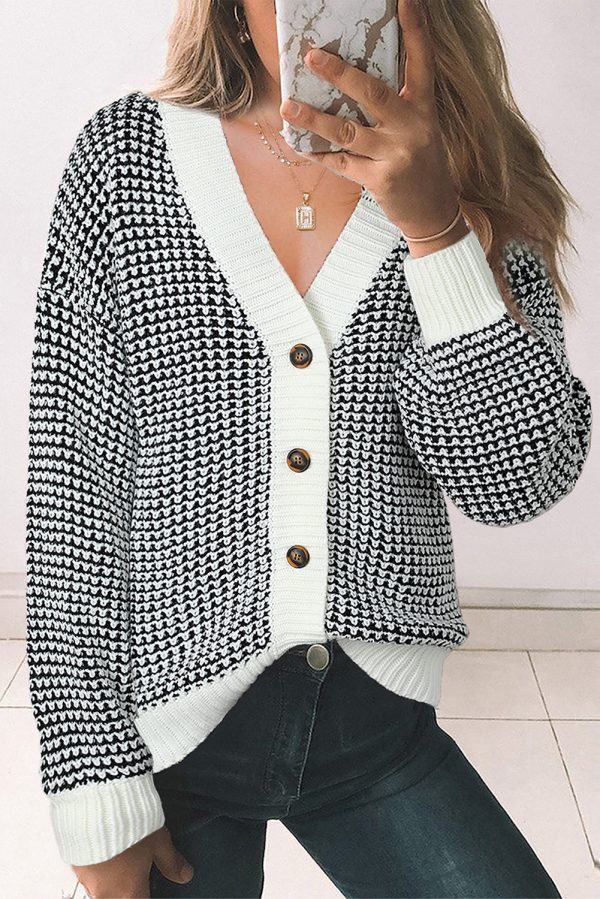 Woven Right Waffle-Knit Drop Shoulder Button-Down Cardigan - Image 2
