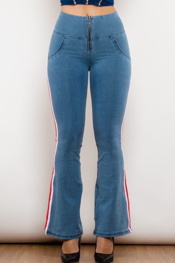 Side Stripe Zip Closure Bootcut Jeans - Image 2
