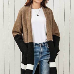 Color Block Dropped Shoulder Longline Cardigan