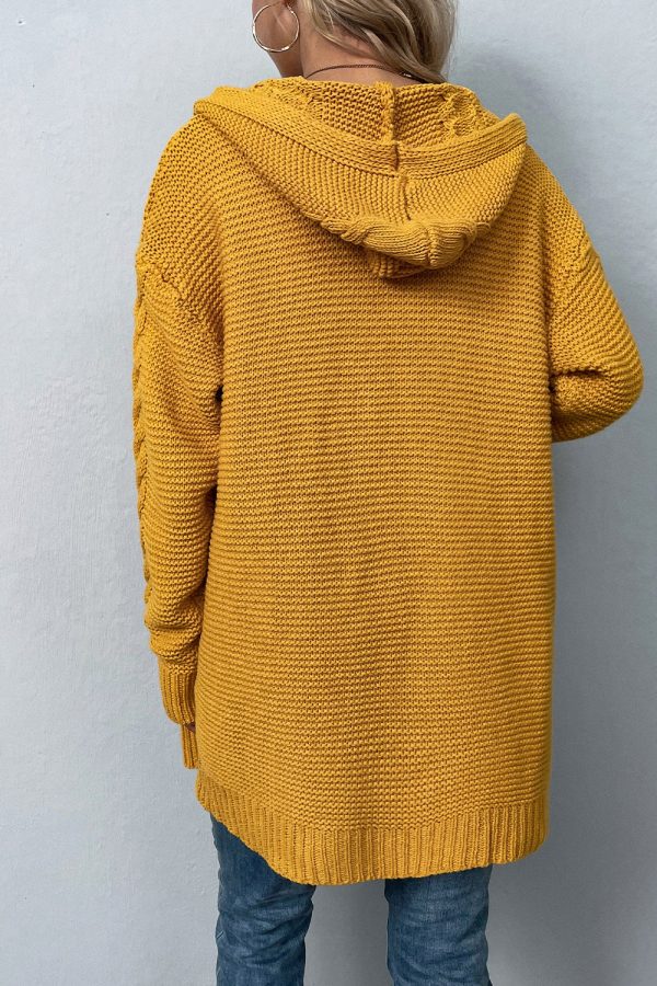 Cable-Knit Dropped Shoulder Hooded Cardigan - Image 6