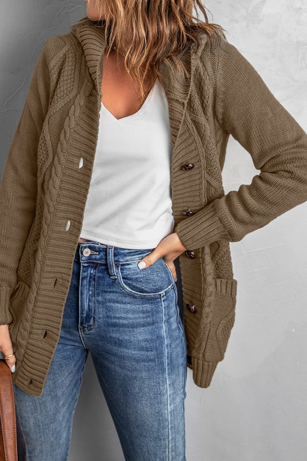 Button Front Hooded Cardigan with Pockets - Image 6