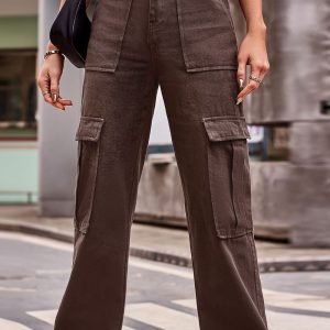 Buttoned High Waist Loose Fit Jeans