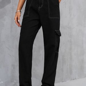 Baeful Long Straight Leg Jeans with Pockets