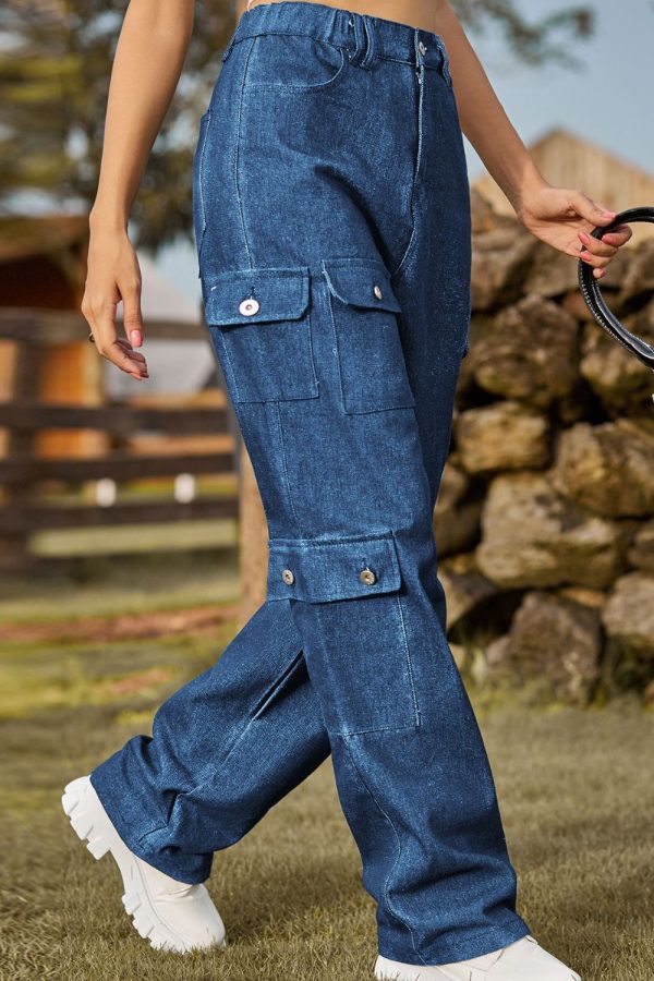 Buttoned Slim Fit Long Jeans with Pockets - Image 3