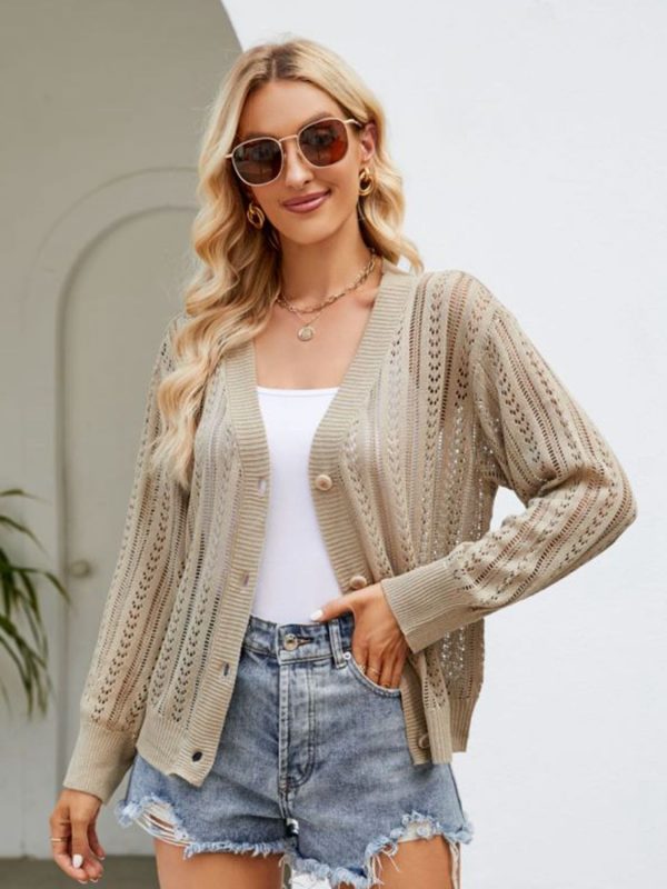 Button Down Ribbed Trim Cardigan - Image 4