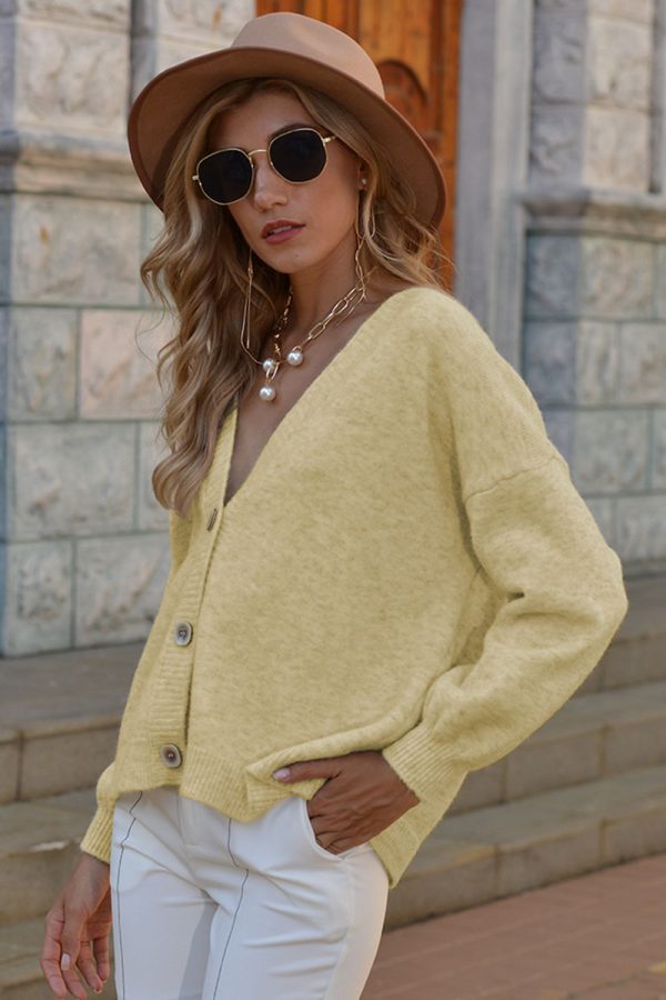 V-Neck Button-Down Dropped Shoulder Cardigan - Image 14