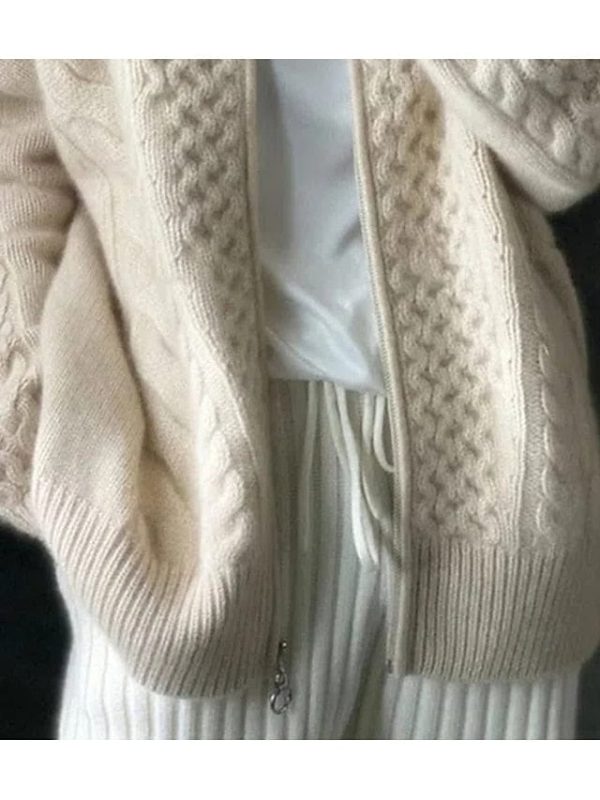 Beige Cable Knit Zippered Women's Sweater for Winter and Fall - Image 6