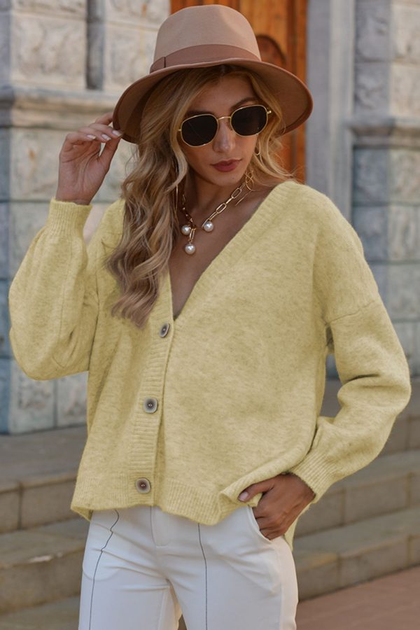 V-Neck Button-Down Dropped Shoulder Cardigan - Image 11