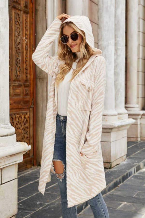 Double Take Printed Open Front Hooded Longline Cardigan - Image 8