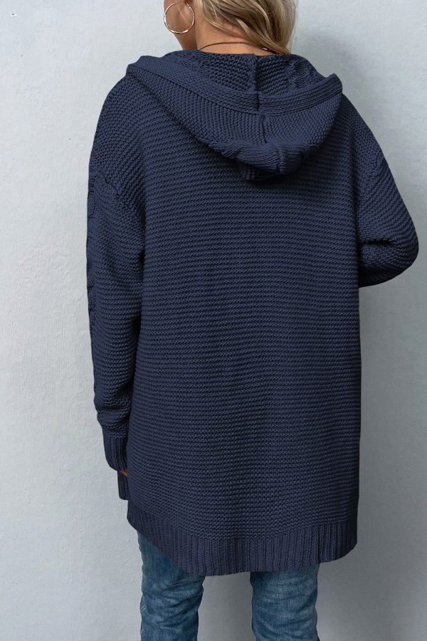 Cable-Knit Dropped Shoulder Hooded Cardigan - Image 9