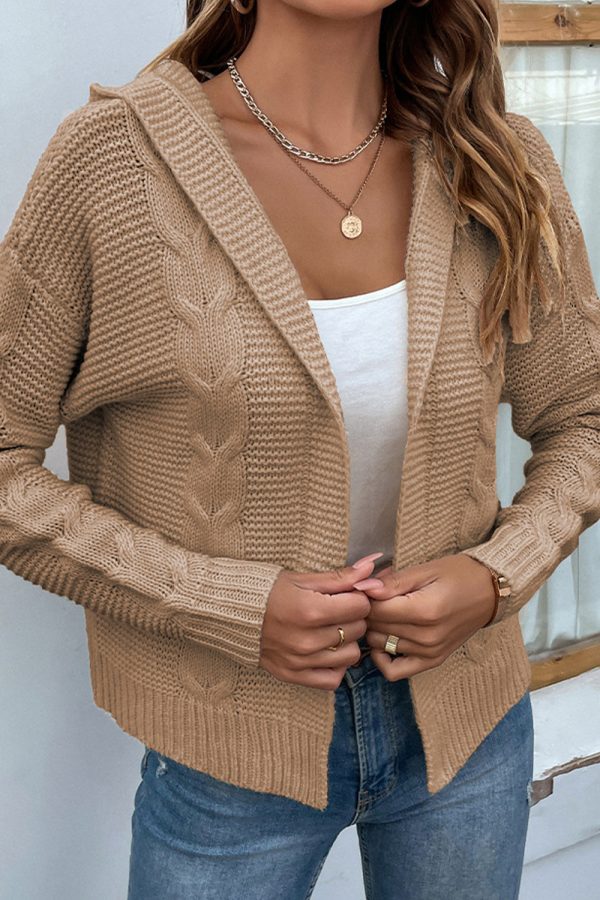 Cable-Knit Dropped Shoulder Hooded Cardigan - Image 14