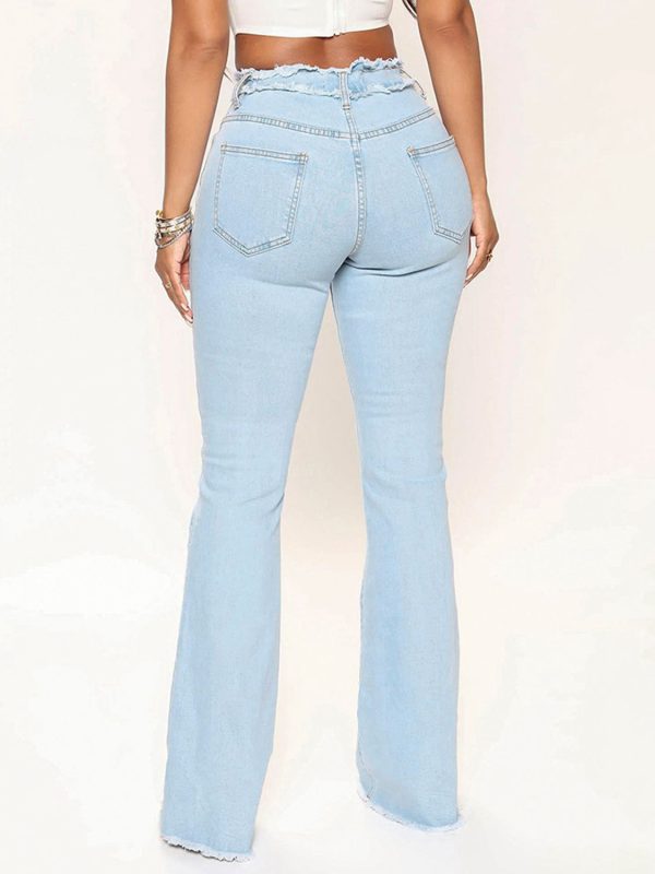 Striped Raw Hem Jeans - Image 2