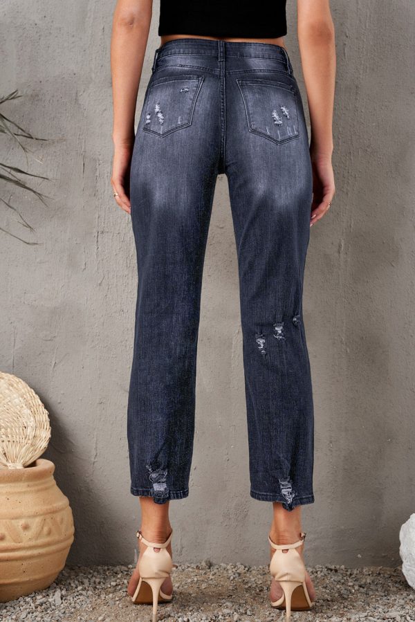 Baeful Distressed Hem Detail Cropped Jeans - Image 2