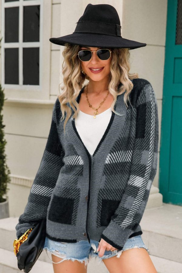 Striped Button-Front Fuzzy Cardigan - Image 5