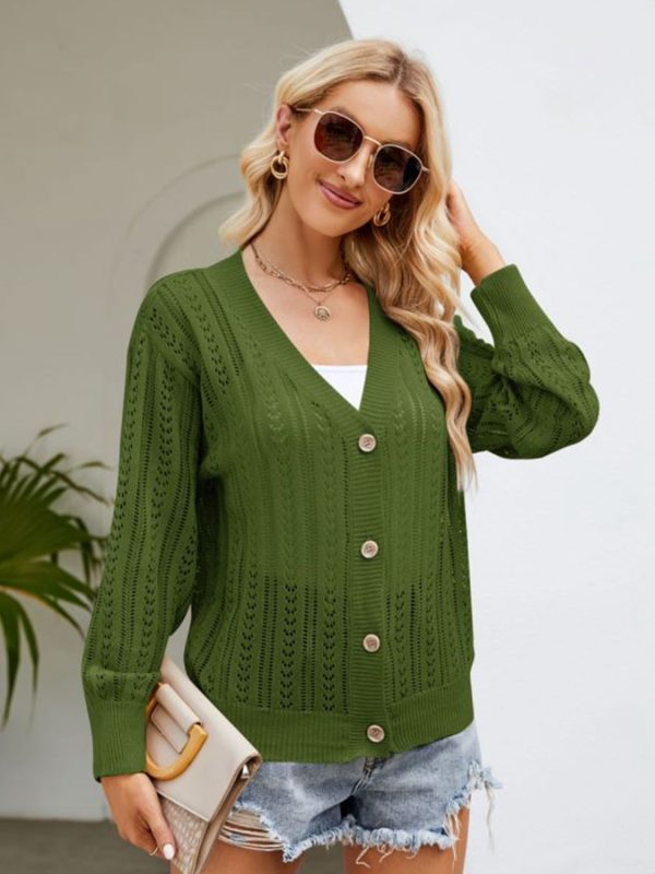 Button Down Ribbed Trim Cardigan - Image 8