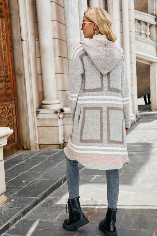 Double Take Printed Open Front Hooded Longline Cardigan - Image 16