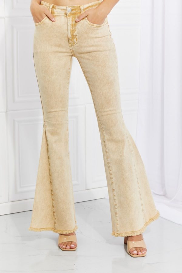 Color Theory Flip Side Fray Hem Bell Bottom Jeans in Yellow - Image 3