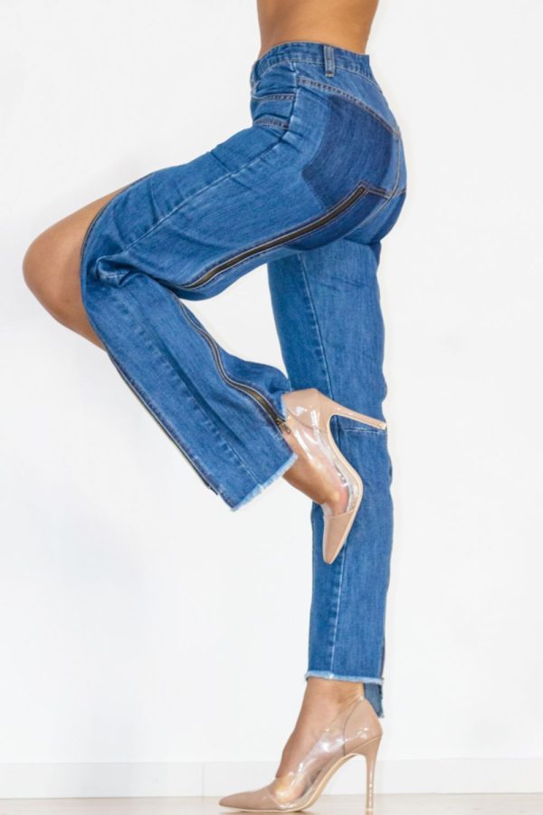 Zip Detail Slit Long Jeans - Image 6