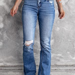 Distressed Flared Jeans with Pockets