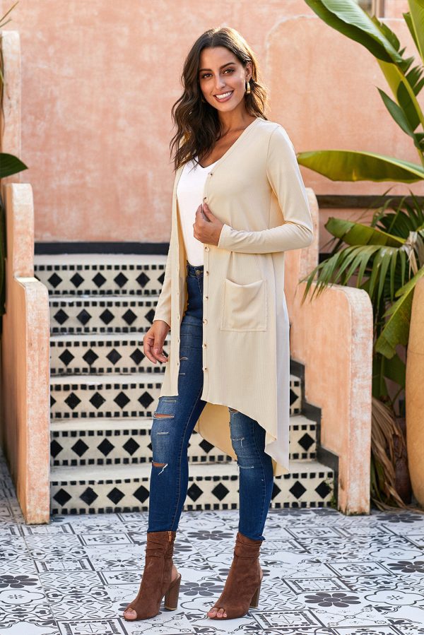 V-Neck Long Sleeve Cardigan with Pocket - Image 2
