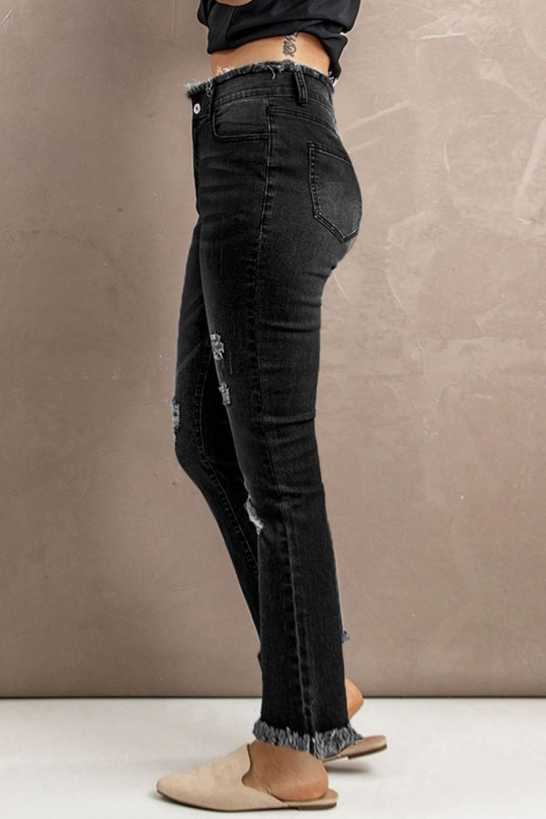 Baeful High Waist Distressed Raw Hem Jeans - Image 5