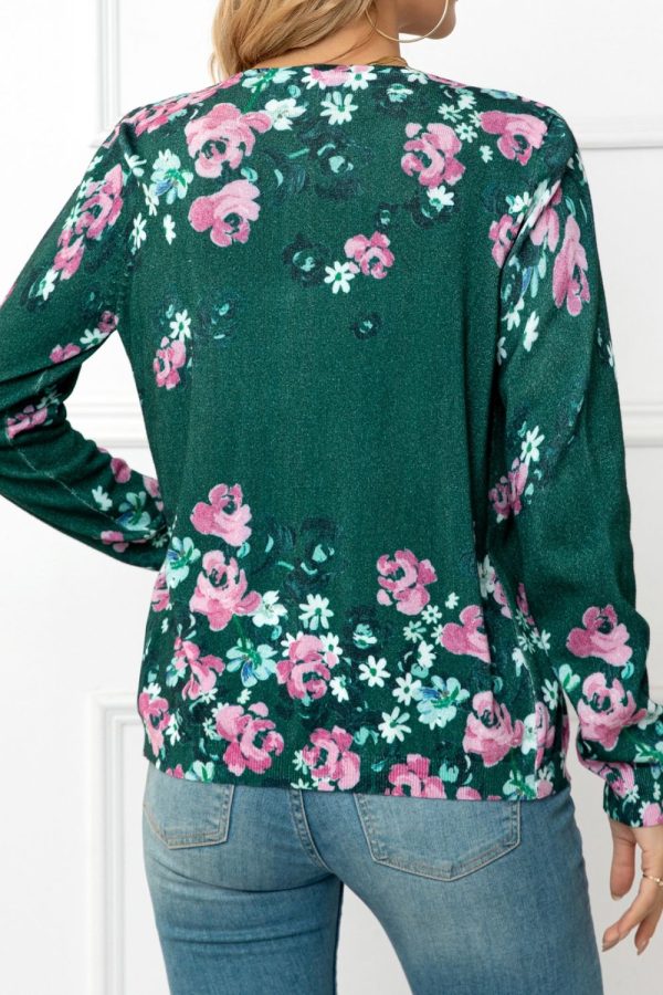 Woven Right Floral Button Front Round Neck Cardigan - Image 16