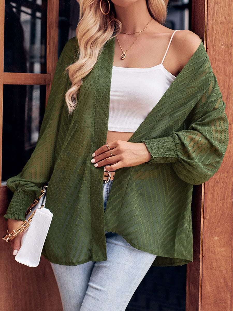Comfortable Loose Jacquard  Fresh Fashion Casual Solid Color Cardigan - Closed - Bishop - Poet - Jewel - Image 12