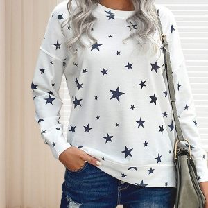 Casual Round Neck Sweater With Printed Design For Women