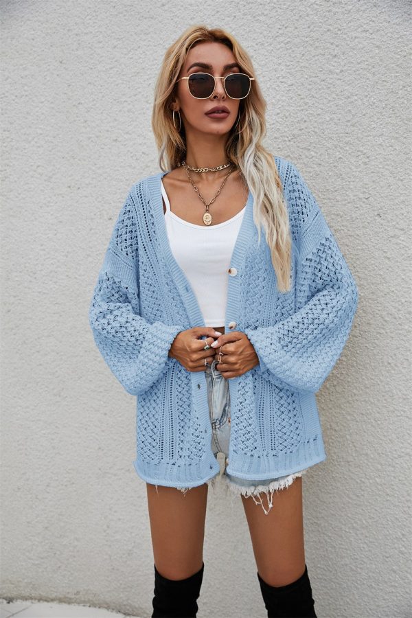 Openwork V-Neck Dropped Shoulder Cardigan - Image 10