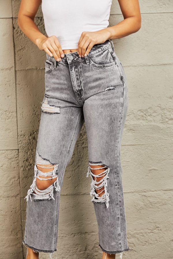 BAYEAS Acid Wash Distressed Cropped Straight Jeans - Image 4