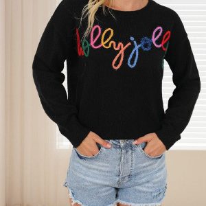 Colorful Letter Print Pullover Sweater For Women