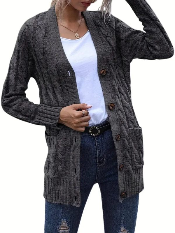 Cozy Cable Knit Button-Front Long Sleeve Cardigan - Image 36