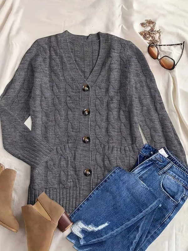 Cozy Cable Knit Button-Front Long Sleeve Cardigan - Image 27